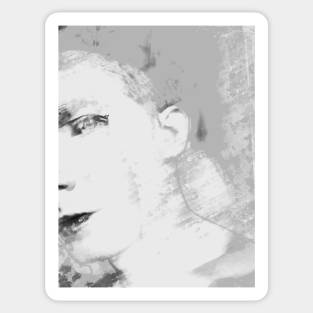 Portrait, digital collage and special processing. Face glimpse.Very beautiful guy. Very soft. Grayscale. Sticker